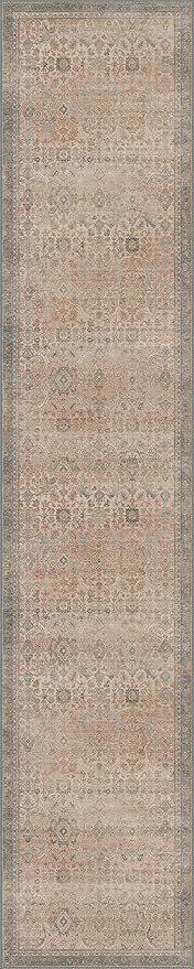2x10 Runner Rug Machine Washable Boho Runners for Hallway,Ultra-Thin Low Pile Rug,Lightweight Indoor Carpet,Non Slip Floral Runners for Enrtyway, Corridor, Home Office, Kitchen,Light Beige