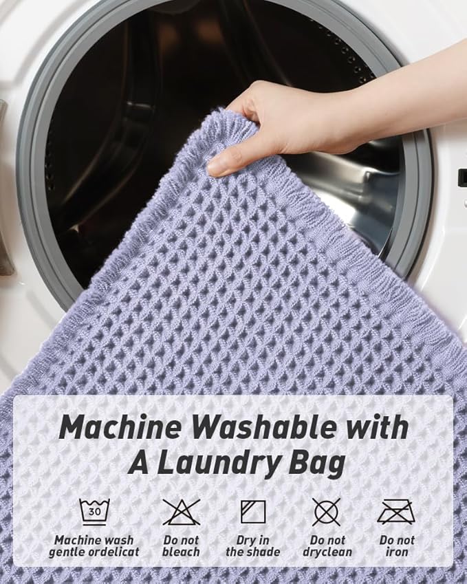 Upgraded Waffle Runner Rug Super Absorbent Non Slip Bath Mats for Bathroom Machine Washable Bathroom Runner Rug with Tassels, Ideal for Hallway Bedroom Laundry Room, 2' x 4' (24" x 48"), Purple