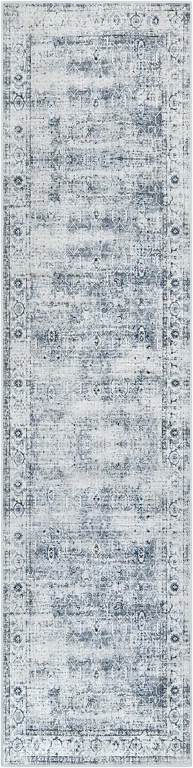 Morebes Vintage 2x10 Runner Rug for Hallway Non Slip,Washable Long Kitchen Rugs Runners,Soft Distressed Non-Shedding Carpet Runner Rug for Entryway Indoor Foyer Playroom,Blue-Gray