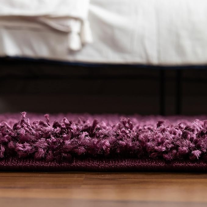 Unique Loom Solid Shag Collection Area Rug (8' x 10' Oval, Eggplant Purple)