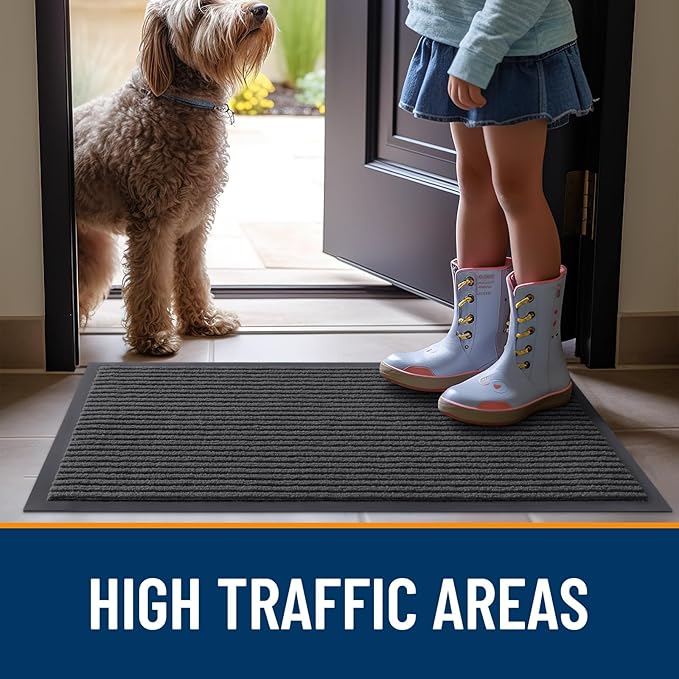 OLANLY Front Door Mat Indoor Outdoor Entrance, Waterproof Heavy Duty Doormat, Fade Resistant, Low Profile, Easy Clean Patio Porch Welcome Floor Mats for Entry, 47x17, Charcoal Grey
