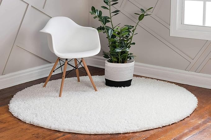 Unique Loom Davos Shag Collection Area Rug - Solid (6' 1" Round, White/ Ivory)