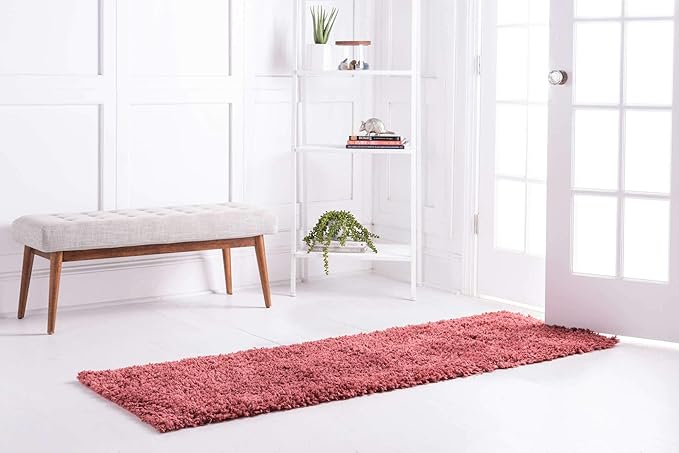 Unique Loom Davos Shag Collection Area Rug - Solid (2' 2" x 6' 7" Runner, Poppy)