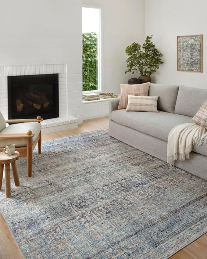 Loloi Amber Lewis Billie Collection BIL-05 Denim/Blush 2'-6" x 12'-0", 0.19" Thick Runner Rug