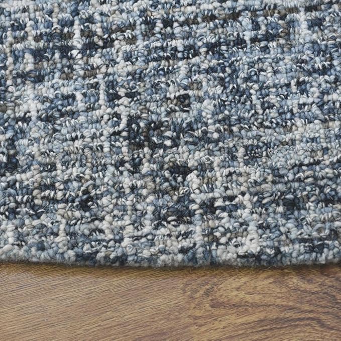 Hand Tufted Wool ECO-Friendly Area Rugs - 8'x8', Round Shape, Dark & Blue, Solid Plain Design, High Pile Thick Handmade Anti Skid Area Rugs for Living Room, Bed Room (KWC111)