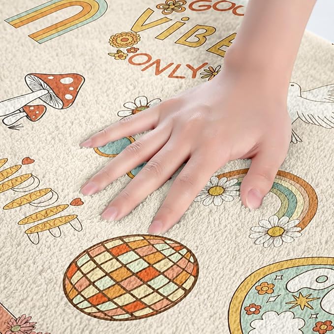 Kids 70s Party Decorations Bath Mat Cute Bus Car Non Slip Bath Rugs for Boys Girls Pastel Rainbow Super Cozy Bathroom Rug 16x24 Hippie Mushroom Bathroom Accessories 60s Retro Disco Rug Groovy Decor