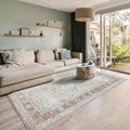 GLN Rugs Traditional Collection - Machine Washable Area Rug, Traditional Washable, Non Slip, Low Pile Chenille Rug, Living Room, Bedroom, Kitchen Rug (4' x 6' Light Blue)