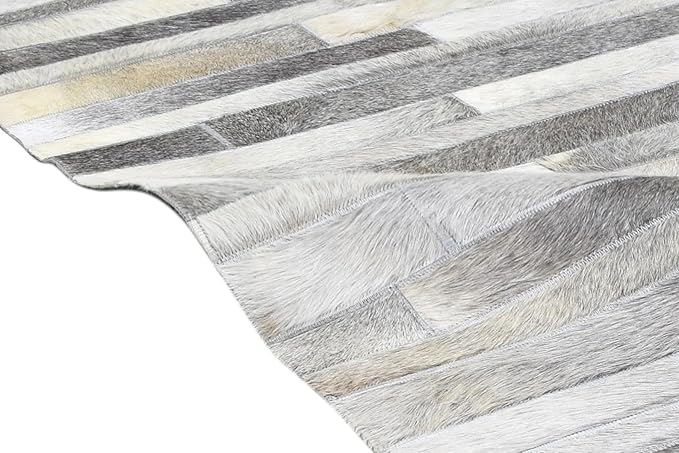 Cowhide Leather Rug for Living Room 9.9x14 Natural Leather Rug Modern Stripes Style Floor Carpet for Home Decor | Superior Indoor Area Rug, Dark Grey