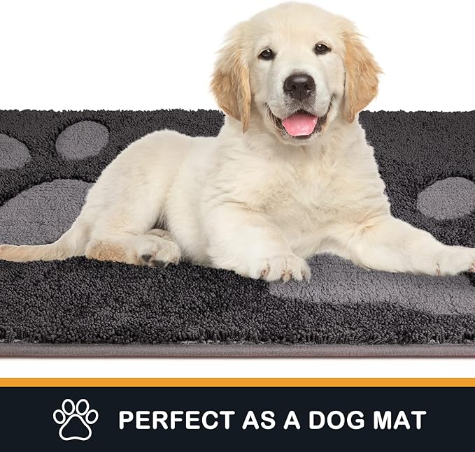 PURRUGS Dirt Trapping Door Mat 32" x 70", Non-Skid/Slip Machine Washable Microfiber Entryway Rug, Dog Doormat, Super Absorbent Welcome Mat for Muddy Wet Shoes and Paws, Charcoal