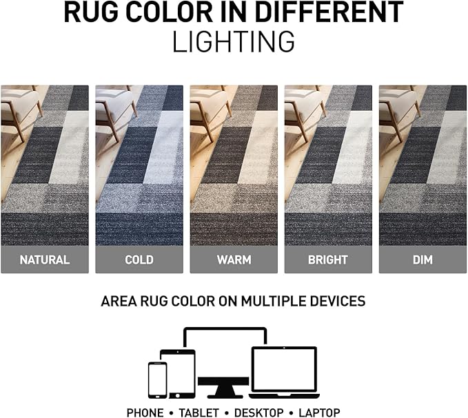 Rugshop Modern Boxes Design Non-Slip (Non-Skid) Carpet for Hallway,Entryway,Kitchen Runner Rug 2'7" x 8' Gray