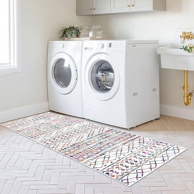 KUTA 2x6 Non-Slip Washable Runners for Hallways, Multi-Color Moroccan Boho Distressed Geometric Vintage Kitchen Runner, Ultra Soft Floor Mat for Entryway, Bathroom, Laundry, Living Room, Bedroom