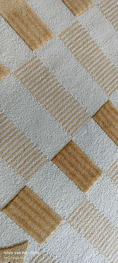 Handmade Scalloped Wool Area Rug - Modern Geometric Pattern, Green-Beige Stripes, Checkered Chevron Design - Soft, Durable Thick Carpet for Living Room, Bedroom (Neutral Beige, 9' x 12')