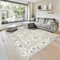 GLN Rugs Traditional Collection - Machine Washable Area Rug, Traditional Washable, Non Slip, Low Pile Chenille Rug, Living Room, Bedroom, Kitchen Rug (6' x 9' Cream/Gray)