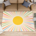 Boho Sun Area Rugs 8x10ft, Minimalist Sunburst Area Rug for Living Room, Abstraction Deco Modern Rug with Double Sided Carpet Tape for Bedroom Men Room Decor