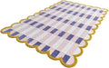 Hand-Tufted Wool Rug with Scalloped Edges, Light Blue Plaid Pattern, Cozy Soft Area Rug for Living Room, Bedroom, and Nursery, Handmade Modern Accent Rug (Pink, 3X5 FEET)