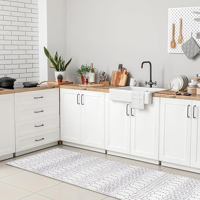 Lahome Moroccan Washable Runner Rug 2x6, Stain Resistant Non-Slip Kitchen Rug Runner, Ultra-Thin Geometric Print Distressed Floor Carpet for Hallways Entryway Laundry Bedroom