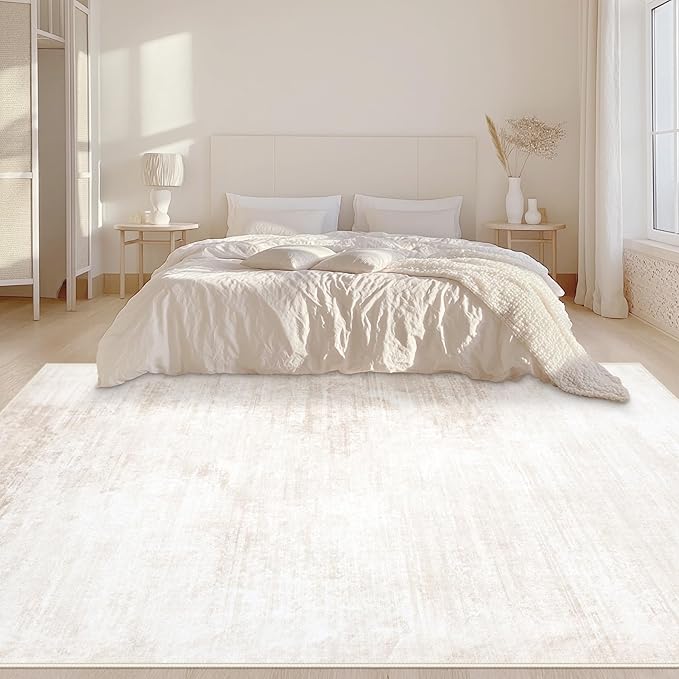 Area Rugs 5x7 Living Room: Washable Rug Modern Abstract Large Rug Soft Non Slip Neutral Rugs Stain Resistant Indoor Carpet for Bedroom Kitchen Dining Room Table Nursery Home Office Rugs(Beige,5'x7')