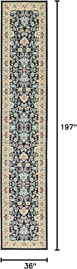 Rugs.com Yasmin Collection Rug – 16 Ft Runner Navy Blue Medium Rug Perfect for Hallways, Entryways