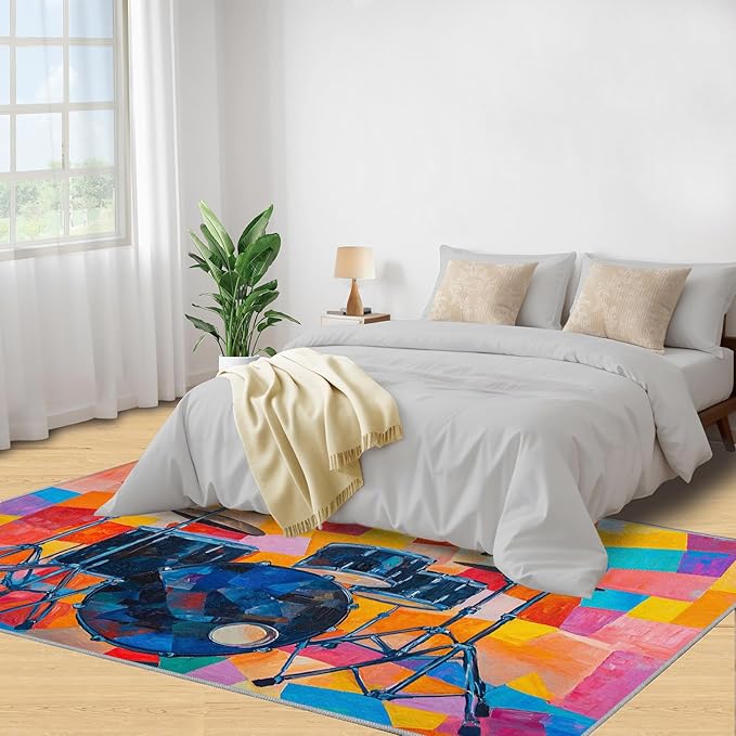 4x6 Drum Set Cafe Rug - Abstract Art Rugs for Bedroom Aesthetic, Pop Art Soft Comfortable Non-Slip for Offie Bedroom Study Boy Girl Room Hotel Dorm