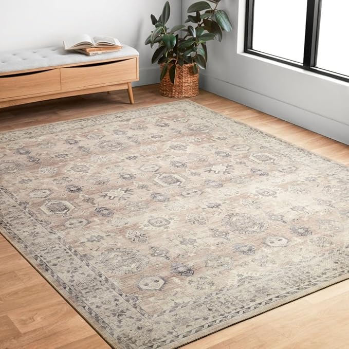 Loloi Hathaway Collection HTH-03 Java/Multi 2'-0" x 5'-0", .25" Thick Accent Rug, Soft, Durable, Printed, Modern, Low Pile, Non-Shedding, Easy Clean, Living Room Rug