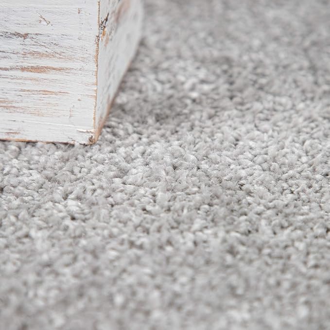 Paco Home Solid Area Rug in Silver Modern Plain Design, Size: 4' x 5'7"
