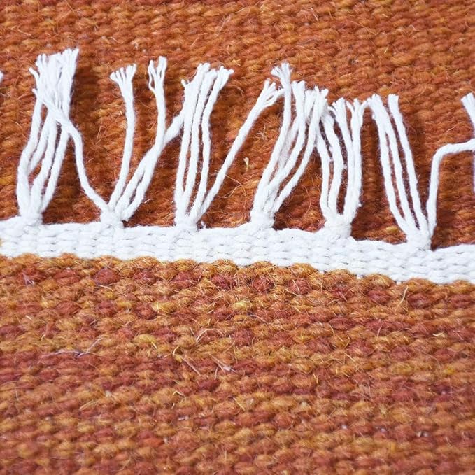 Rugsotic Carpets Hand Woven Flat Weave Kilim Wool ECO-Friendly Area Rugs - 8'x8', Square Shape, Dark Orange Color, Solid Plain Design, Low Pile Handmade Rugs for Living Room, Bed Room (D00111)