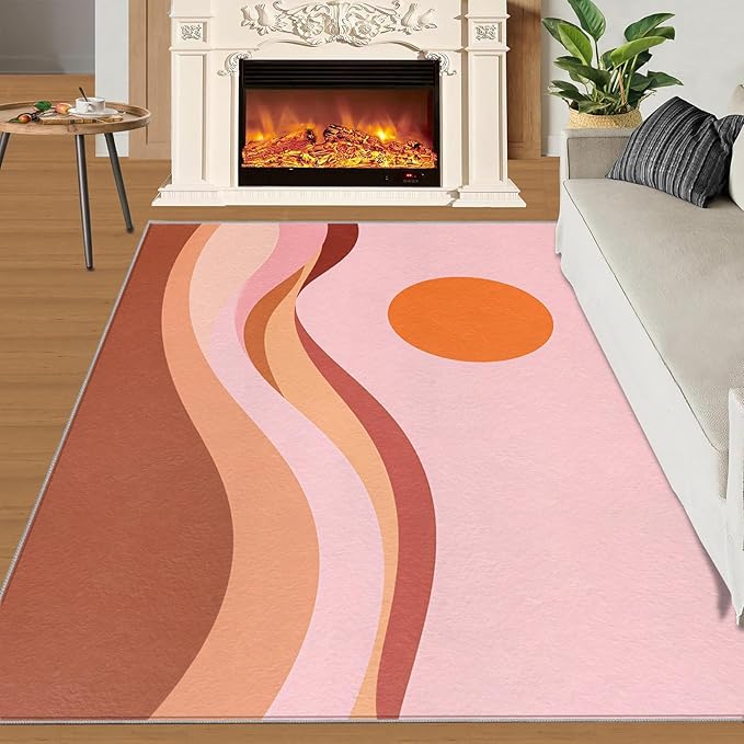 Boho Sun Area Rugs 3x4ft, Minimalist Sunburst Kids Bedroom Rug, Abstraction Deco Bedside Rug Durable Non Slip for Cafe Living Room Under Table Boys Room Decor