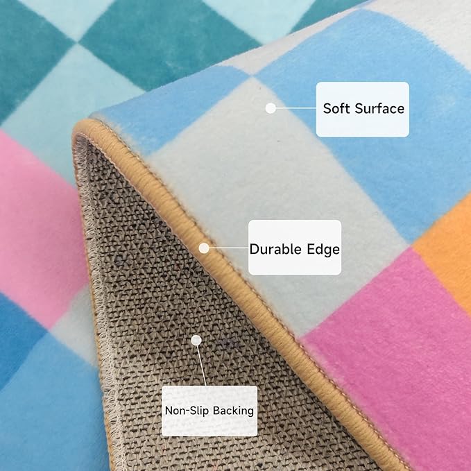 Multicolored Checkered Rug 2x3 Small Modern Aesthetics Washable Non-Slip Checkerboard Rug Indoor Entrance Carpet for Entrance Bedroom Kitchen Bathroom