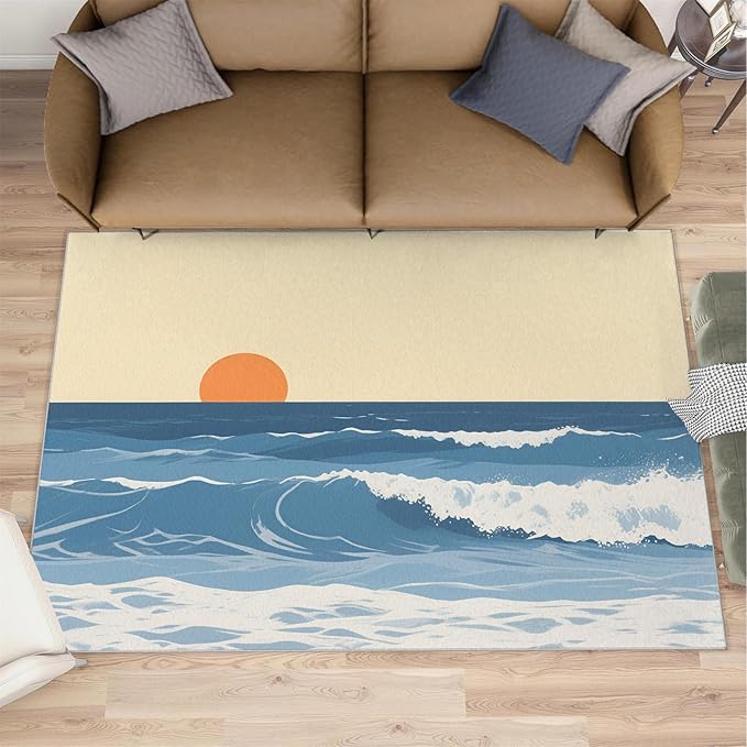 Boho Sun Area Rugs 4x5ft, Abstraction Deco Kids Play Rug, Minimalist Sunburst Throw Rugs Bedroom Fluffie Soft for Coffee Shop Living Room Under Table Game Room