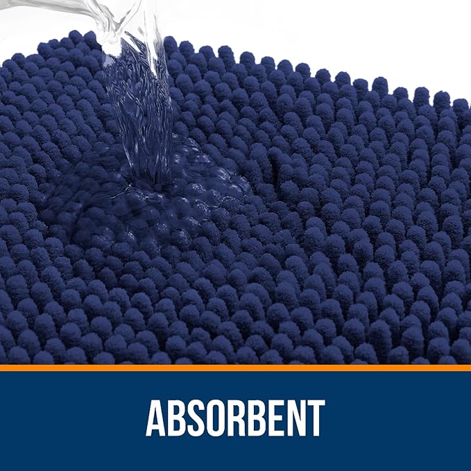OLANLY Bathroom Rugs 24x16, Extra Soft Absorbent Chenille Bath Rugs, Rubber Backing Quick Dry, Machine Washable Bath Mats for Bathroom Floor, Tub and Shower, Home Decor Accessories, Twilight Sapphire