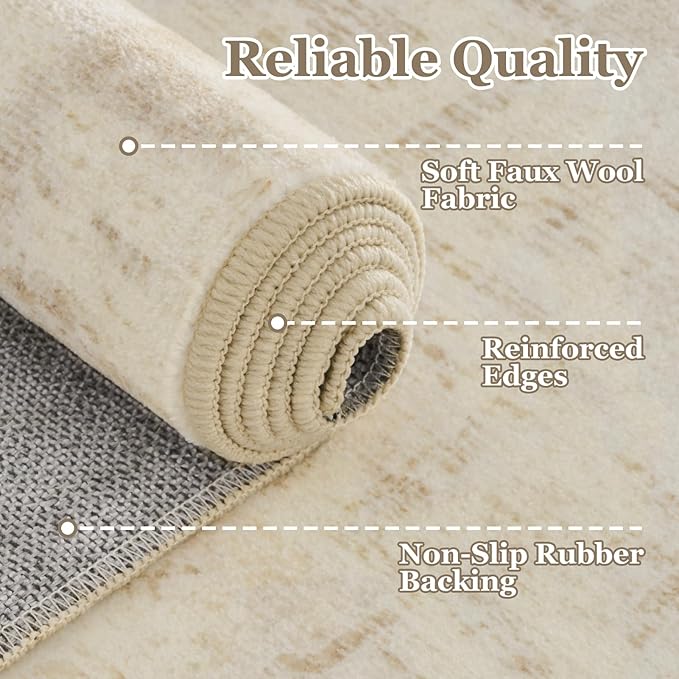 Farmhouse Beige Washable Area Rugs 5x7 for Living Room, Distressed Medallion Printed Rugs for Bedroom, Non Slip Washable Low Pile Thin Carpet Rugs for Dining Room/Kitchen/Foyer/Home Office