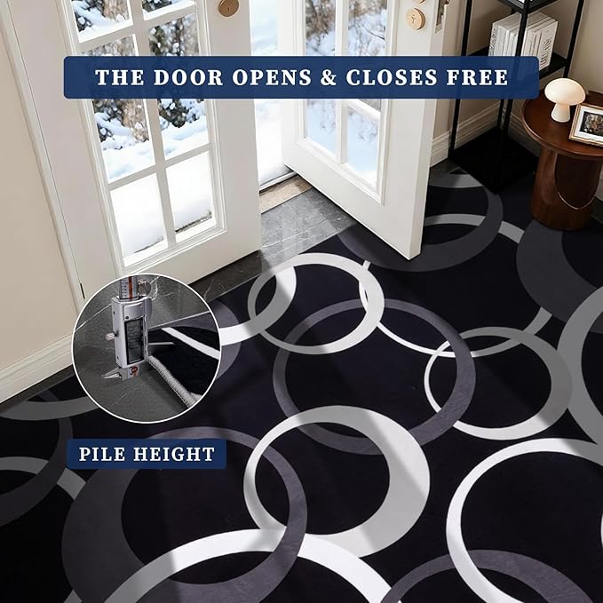 YIHOUSE 4x6 Ft Area Rugs, Concentric Circle Washable Rug, Black and White Geometric Design Rug for Small Living Room, Bedroom, Laundry Room, Entryway, Indoor Home Decor, Nonslip Non-Shedding