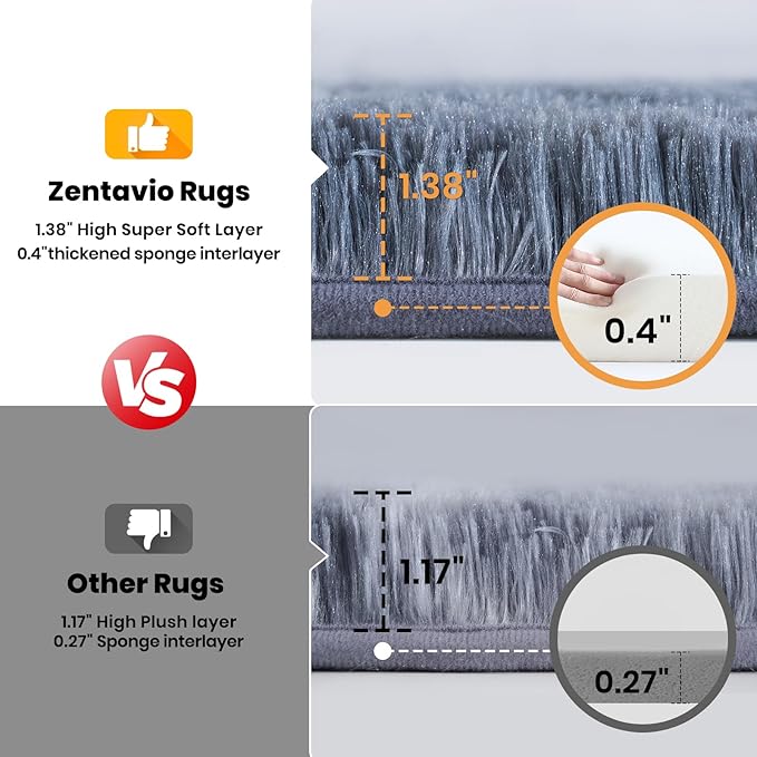 Zentavio Area Rugs for Living Room Large Rugs for Bedroom 8x10 Carpet Fluffy Fuzzy Soft Shag Aesthetic Plush High Pile Gray Throw Rug for Nursery Kids Room Dorm Tie-Dyed Blue Grey