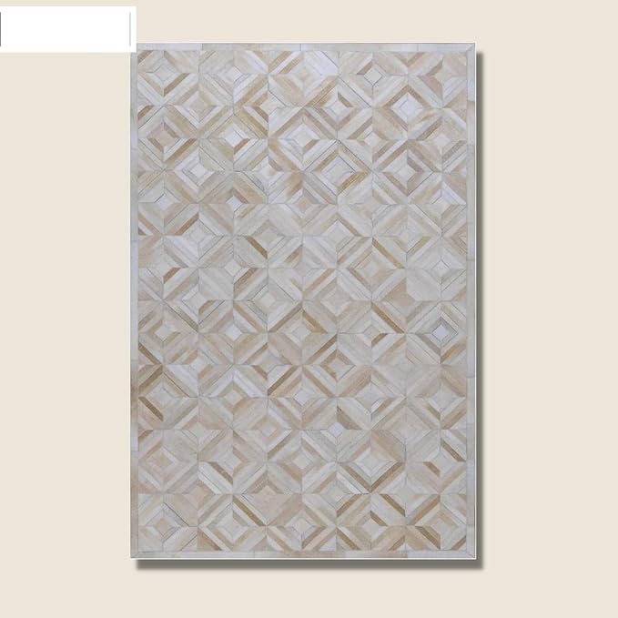 Premium Diamond Patterned Leather Area Rug - 2X3 ft - White- Luxury Non Slip Floor Accent for Dining Room, Living Room, Entryway, Elegant Collection Indoor Carpet