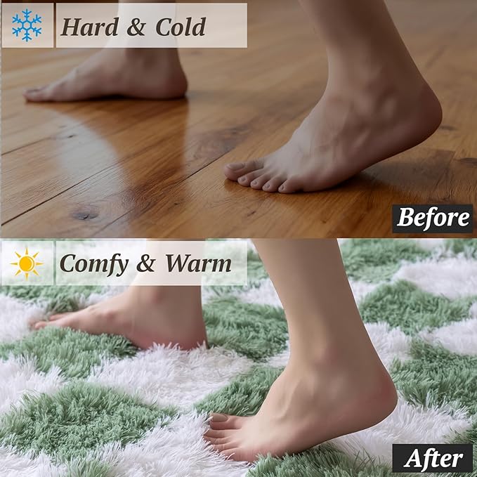 4x6 Area Rugs for Living Room Bedroom, Soft Fluffy Shaggy Bedside Rug, Indoor Floor Carpet for Kids Playroom, Dorms, Nursery Rooms, Home Decor (Green & White 4'x6')