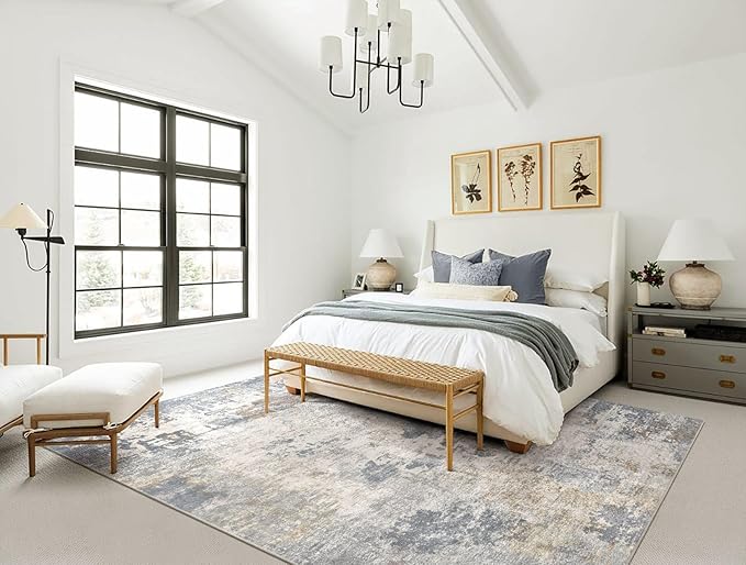 10x13 Area Rug Living Room Rugs - Washable Neutral Modern Abstract Soft Thin Rug Indoor Floor No Slip Rug Carpet for Bedroom Under Dining Table Home Office Decor - Blue Grey