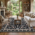 5x7 Washable Non-Slip Rug, Vintage Floral Area Rug for Living Room, Low Pile Farmhouse Distressed Carpet for Nursery Playroom Dorm Teens Office, Black