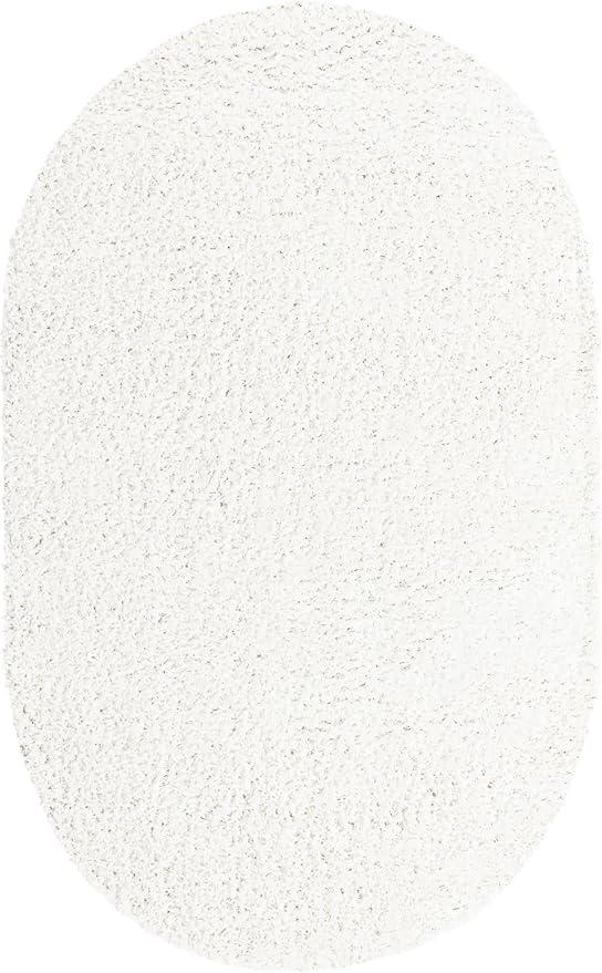 Unique Loom Davos Shag Collection Area Rug - Solid (5' 3" x 8' Oval, White/ Ivory)