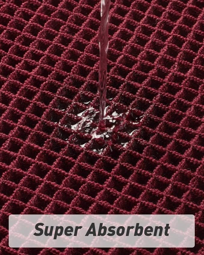Upgraded Christmas Waffle Bath Mat, Super Absorbent Non Slip Bath Mats for Bathroom Floor, Machine Washable Bathroom Rugs with Tassels, Rubber Backed Bathroom Mats, Ultra Soft, 24" x 36", Burgundy