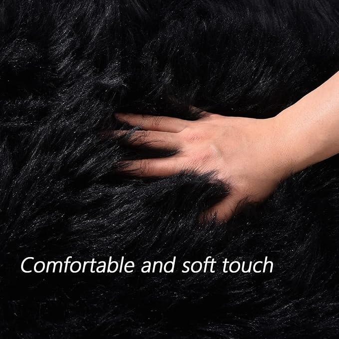 Latepis Black Fluffy Small Fur 3x4 Area Rug for Bedroom Bedside Washable Rugs Fuzzy Shaggy Rug for Living Room Soft Boho Rugs Luxury Home Decor