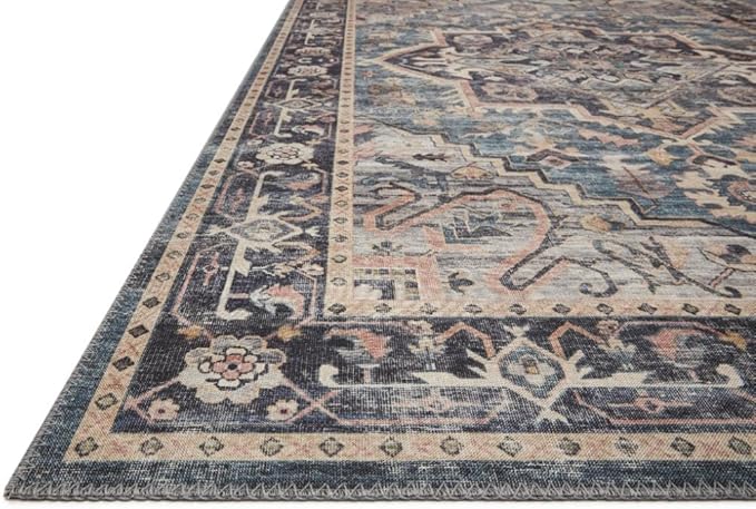 Loloi Hathaway Collection HTH-01 Navy/Multi 2'-0" x 5'-0", .25" Thick Accent Rug, Soft, Durable, Printed, Modern, Low Pile, Non-Shedding, Easy Clean, Living Room Rug
