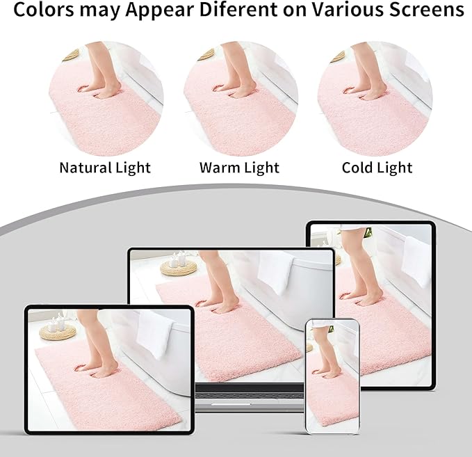 Bathroom Rugs 24x48 Non Slip Pink Fluffy Bath Mat for Bathroom Floor Washable Plush Luxury Bath Rug for Tub Soft Shaggy Absorbent Shower Sink Mat