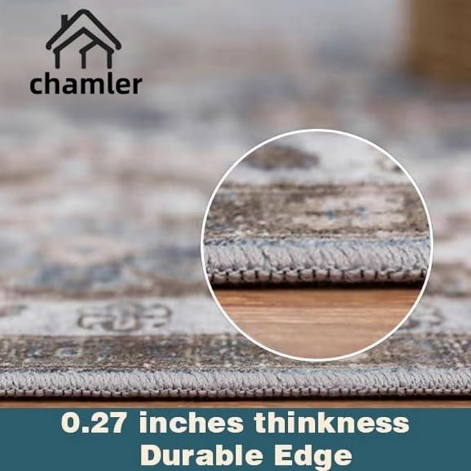 8x10 Area Rug Washable Vintage Traditional Mat Distressed Indoor Foldable Thin Retro Accent Floral Non Slip Carpet Rugs for Living Room Dining Room Office
