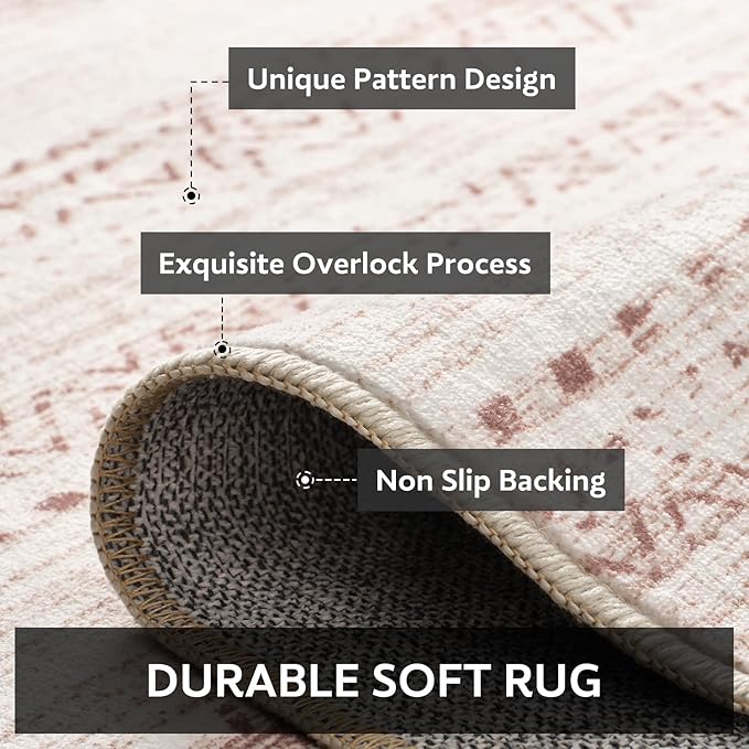 6x9 Pink Area Rugs for Living Room Machine Washable Rug Distressed Girls Nursery Rug Indoor Carpet Neutral Moroccan Boho Ultra Soft Area Rug for Bedroom Dining Room Playroom Office