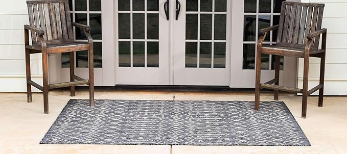 Unique Loom Outdoor Trellis Collection Area Rug - Tribal Trellis (9' x 12' Rectangle, Charcoal Gray/ Natural)