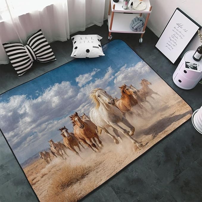 Running Horse Area Rug Washable Outdoor Rugs Anti-Slip Soft Carpet Entryway Indoor Door Mat for Bedroom,Living Room,Porch,Terrace and Entrance Decor 8'x 5'