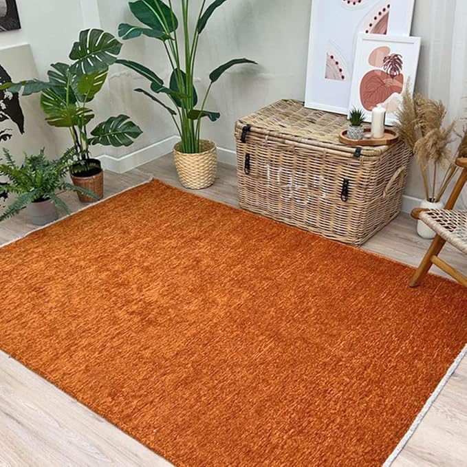 Alfa Rich 7x10 Burnt Orange Washable Area Rugs for Living Room Bedroom Kitchen Cotton Solid Rug