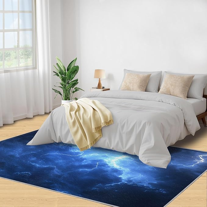 4x5 Dark Clouds Lightning Indoor Outdoor Rug - Storm Bedside Rug, Natural Weather Washable Entry Way Rugs Kids Carpet for Inside House Playroom Living Room End Table Nursery