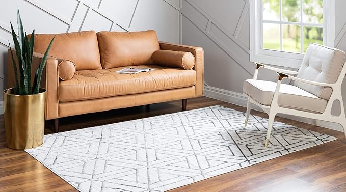 Rugs.com Lattice Trellis Collection Rug – 3' x 5' White Low-Pile Rug Perfect for Living Rooms, Large Dining Rooms, Open Floorplans