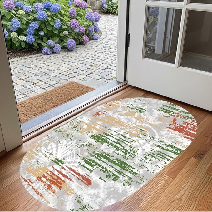 Distressed Abstract Art Aesthetic Deco Indoor Oval Rugs 6x9 for Living Room Bedroom Dining Room Soft Non Skid Easy Clean Big Carpet Nursery Dorm Farmhouse Rustic Grey Green Tie-Dye Texture Area Rug